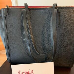 Banana Republic Large Black Italian Leather East West Tote Bag
